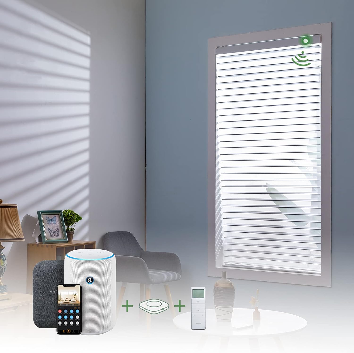 Motorized Blinds Shangri-la Shades Compatible with Alexa Google Home Light Filtering Smart Window Blind Customizable 60% Blackout White