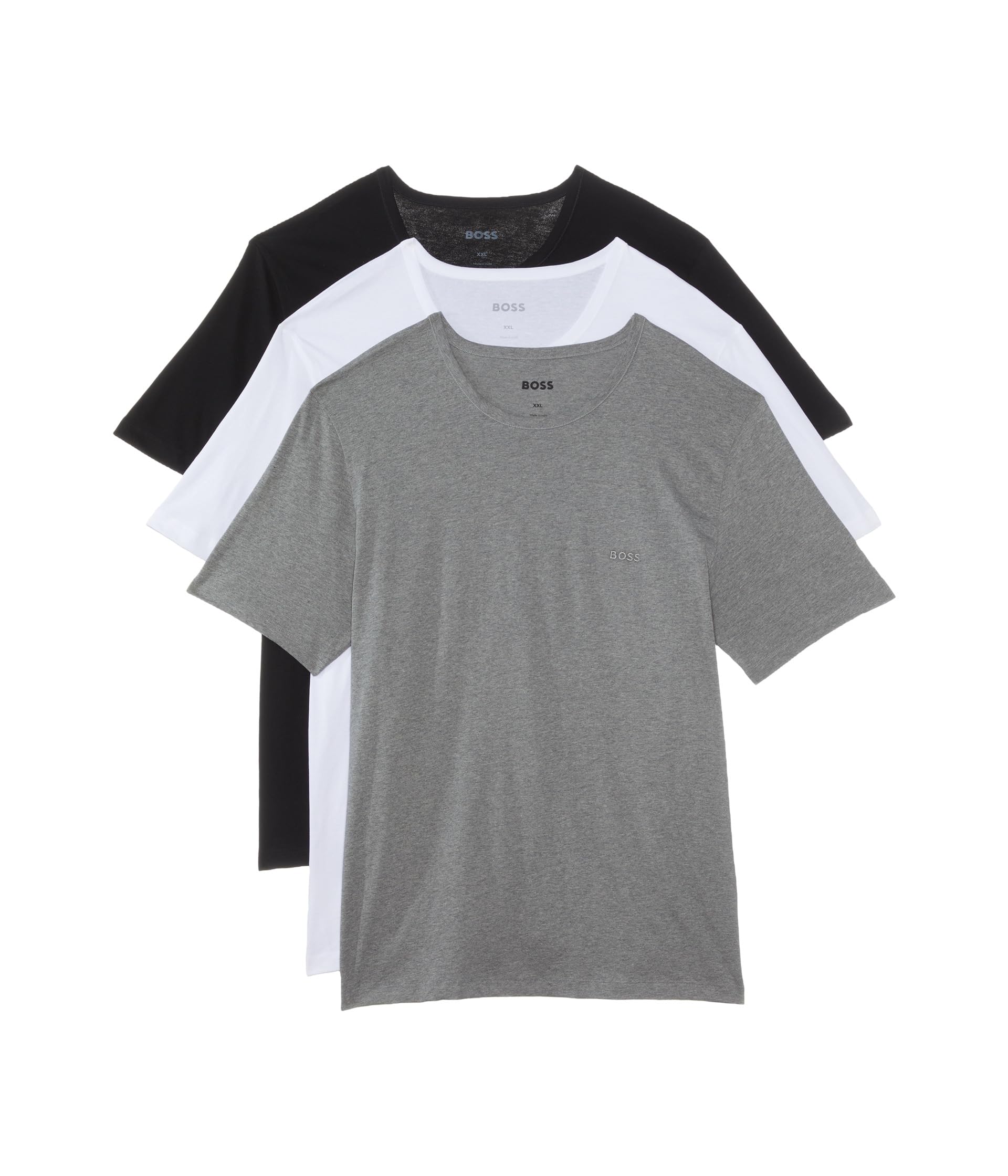 BOSS Men's 3-Pack Crew Neck Cotton Jersey T-Shirts, Bright White Light Pebble Grey Soil Black, Medium