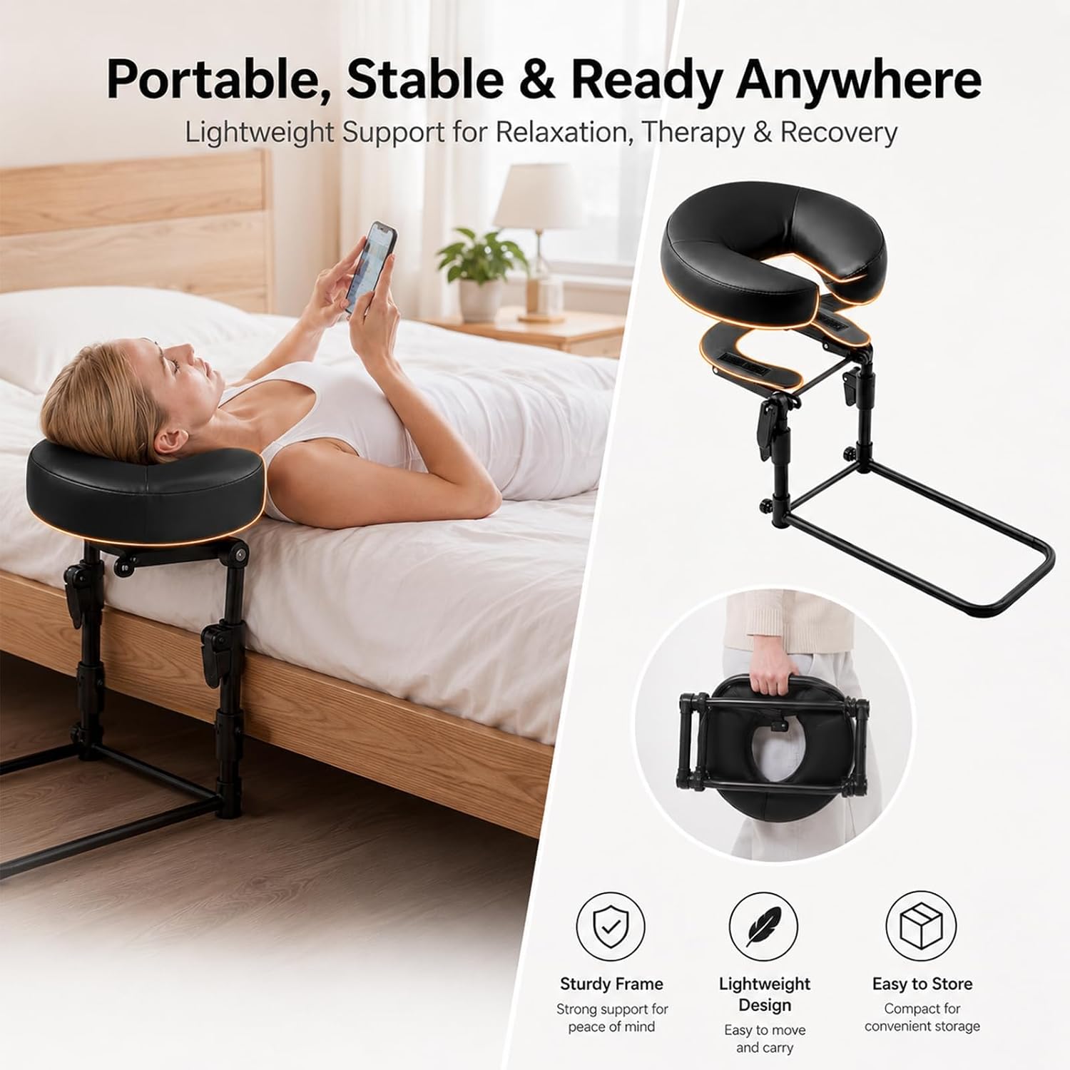 Massage Head Rest for Bed at Home, Adjustable 18" Height Face Cradle Massage Head Holder, Bed Massage Attachment Kit with Face Cushion for Morning Care, Post Workout Use, Evening Skincare