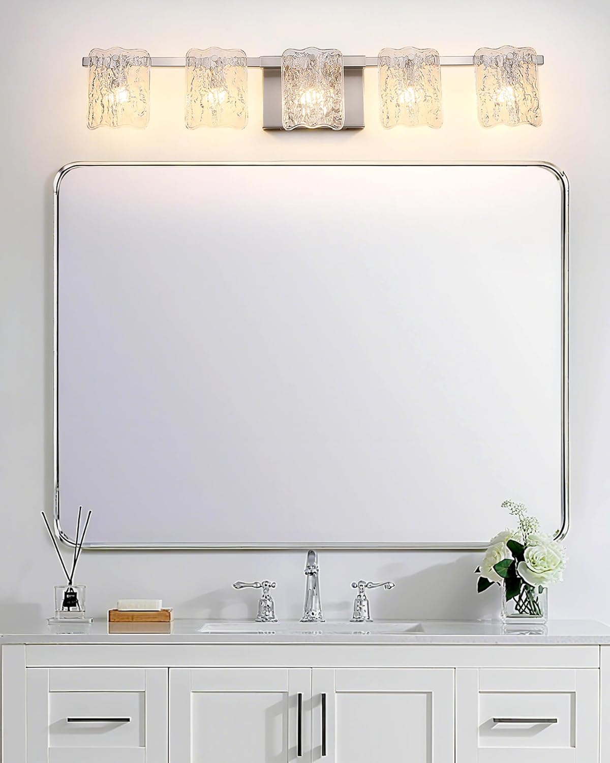 5-Light Bathroom Vanity Light, 31" Brushed Nickel Bathroom Light Fixture Over Mirror with Clear Glass, Modern Bath Wall Sconce Lighting, View Bundled for Installation Tools, OS-MM5002-5BN