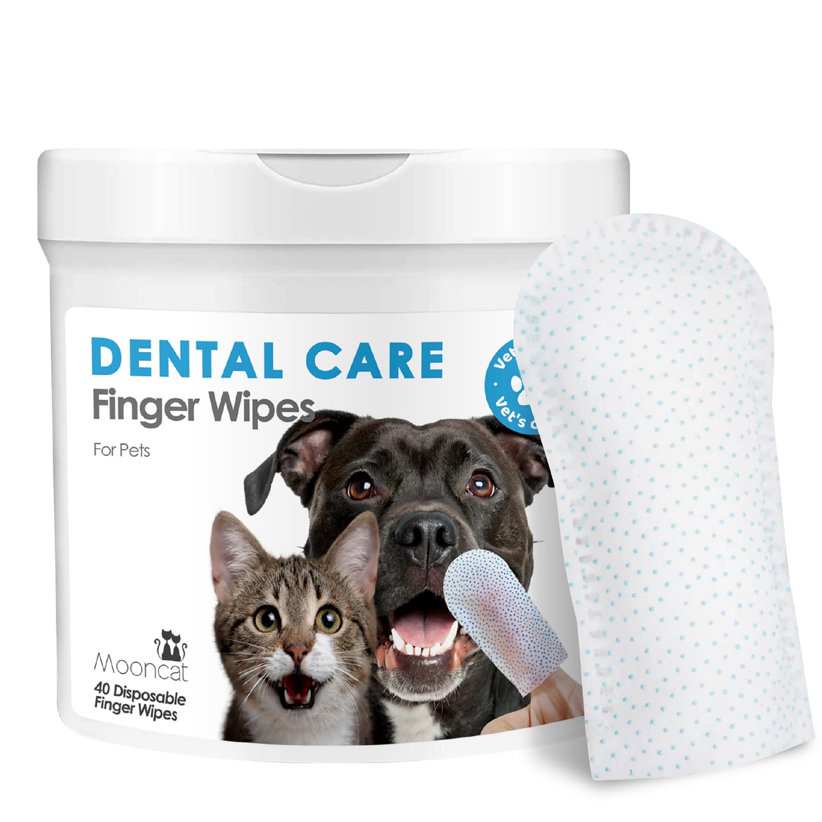 Mooncat Dogs&Cats Dental Care Finger Wipes?Cat & Dog Teeth Cleaning Finger Wipes?Reduces Plaque & Tartar Build Up?Freshens Breath - 40 Counts