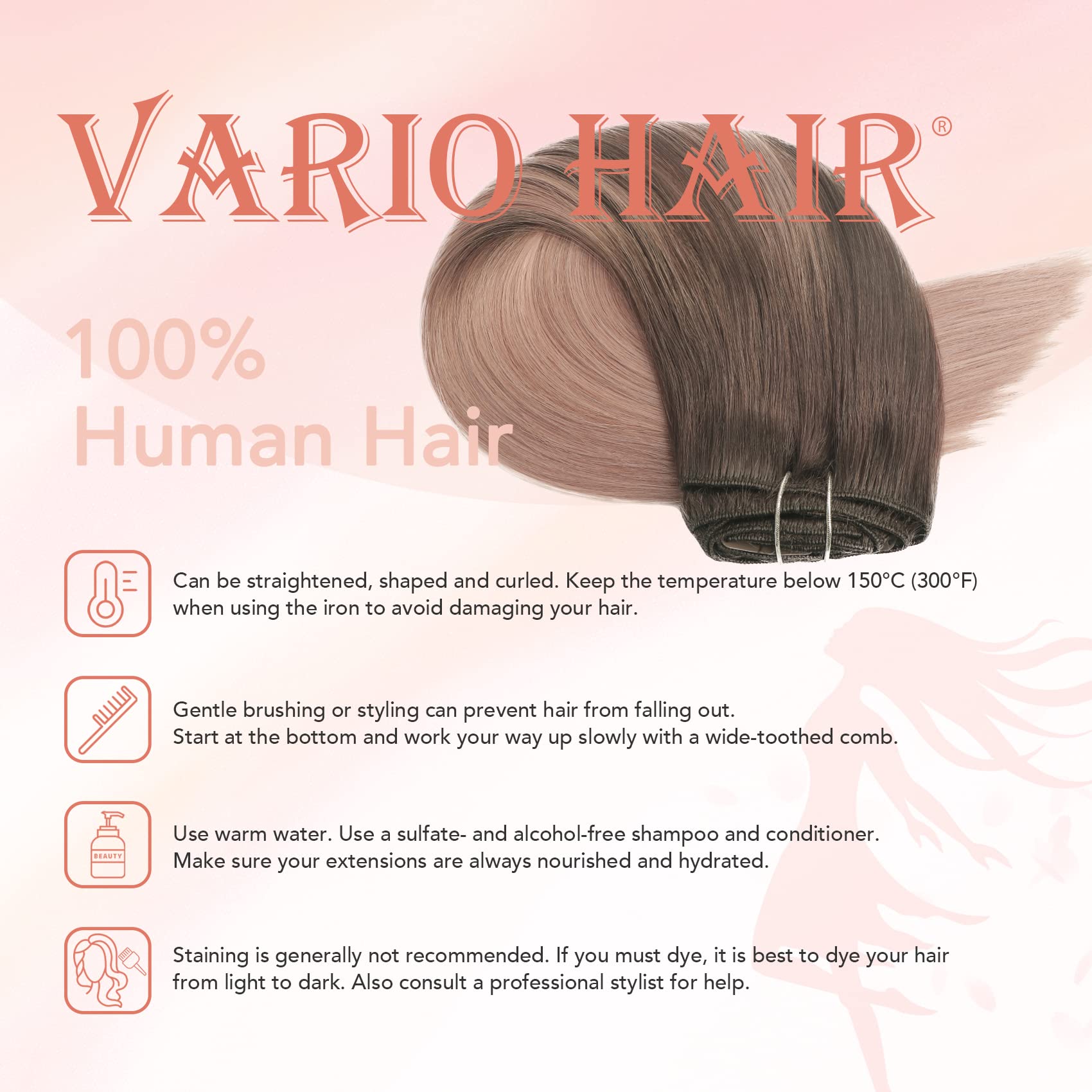 Amazon.com : VARIO Hair Clip In Hair Extensions Human Hair 120g Ombre Hair  Dark Brown Fading to Pink Gray 18 Inch 7pcs Per Set Remy Human Hair Full  Head Silky Straight Human