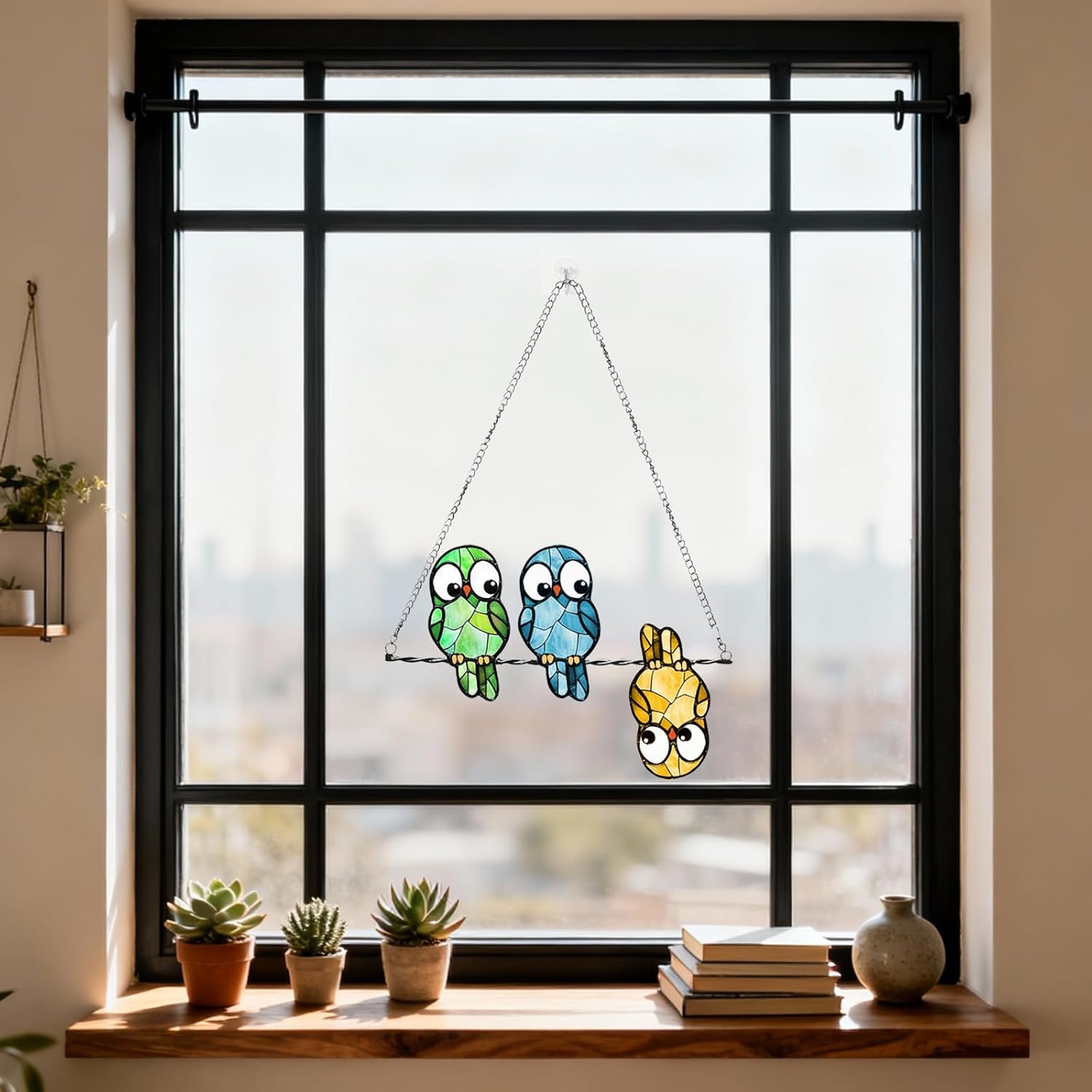 Stained Glass Window Hanging Multicolor Owls Ornaments - Handmade Stained Glass Suncatchers Hanging Outdoor Garden Decor - Decoration for Home Garden Christmas Party Wedding Housewarming Gifts - Image 6