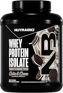 NutraBio 100% Whey Protein Isolate Protein Powder, 25g Protein with Complete Amino Acid Profile, Soy and Gluten Free, Low Carb and Low Calorie Whey Protein Powder, Cookies & Cream, 5 Lbs.
