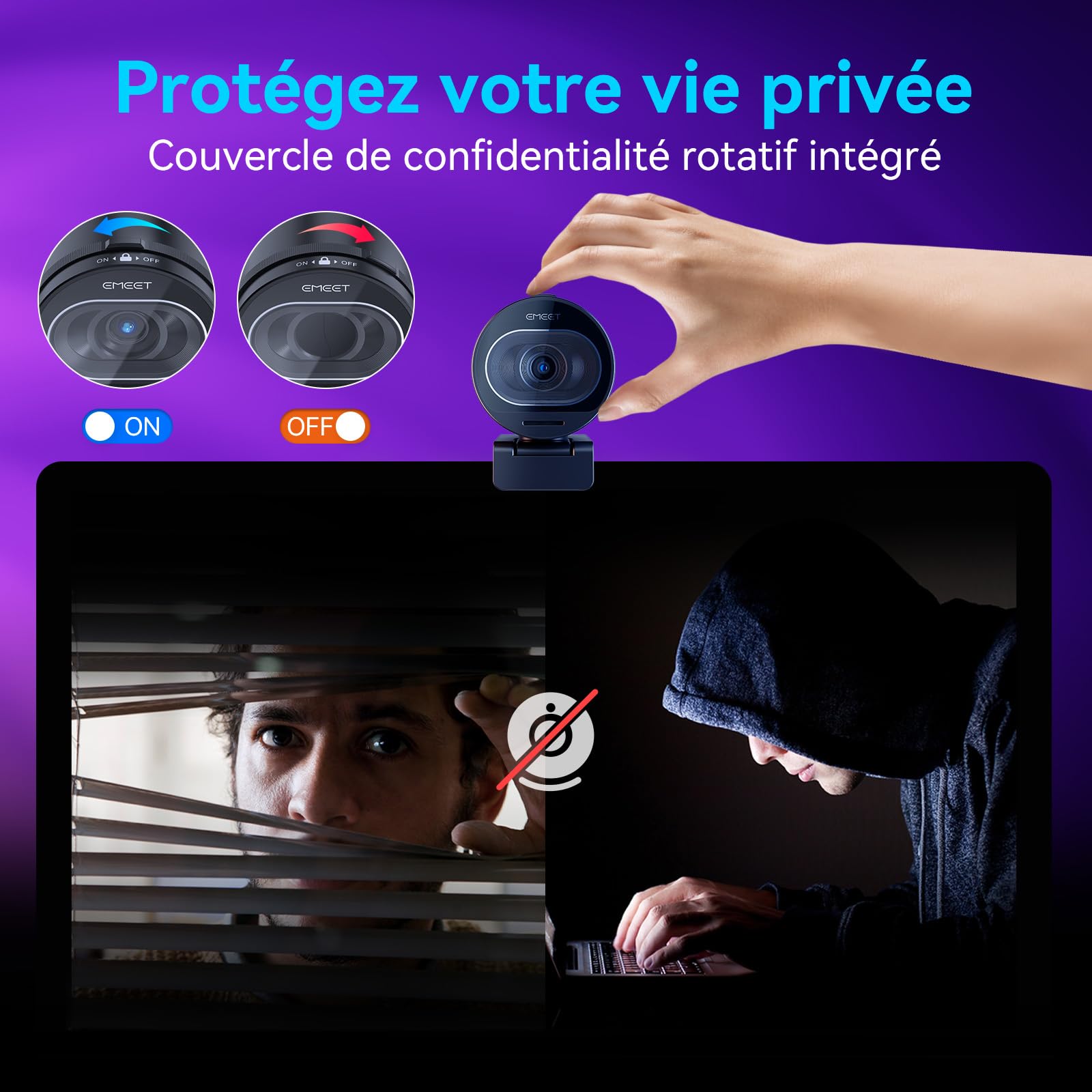 eMeet Webcam 4K S600, Webcam 1080P pour PC avec Microphone, Autofocus PDAF, Correction de la lumière, Champ de Vision 73°, Cache de confidentialité, Plug&Play, Camera pc avec Microphone pour Zoom