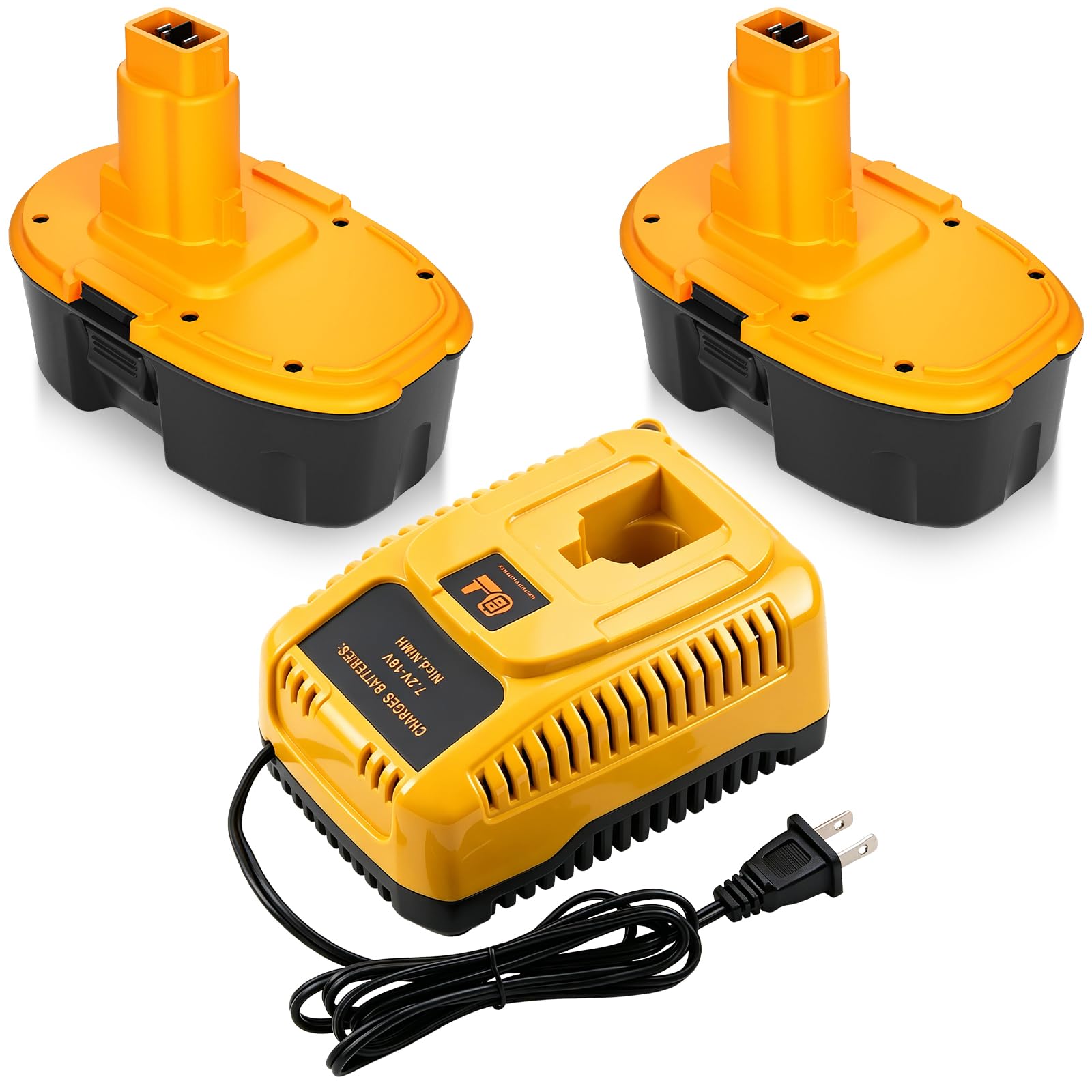 2 Pack 4500mAh DC9096 Replacement for Dewalt 18V Battery and DC9310 Charger | Compatible with Dewalt 18 Volt Battery Ni-Mh XRP DC9096 DW9098 DW9099 DW9095 DW9096 DE9039 Cordless Power Tools(Multi)