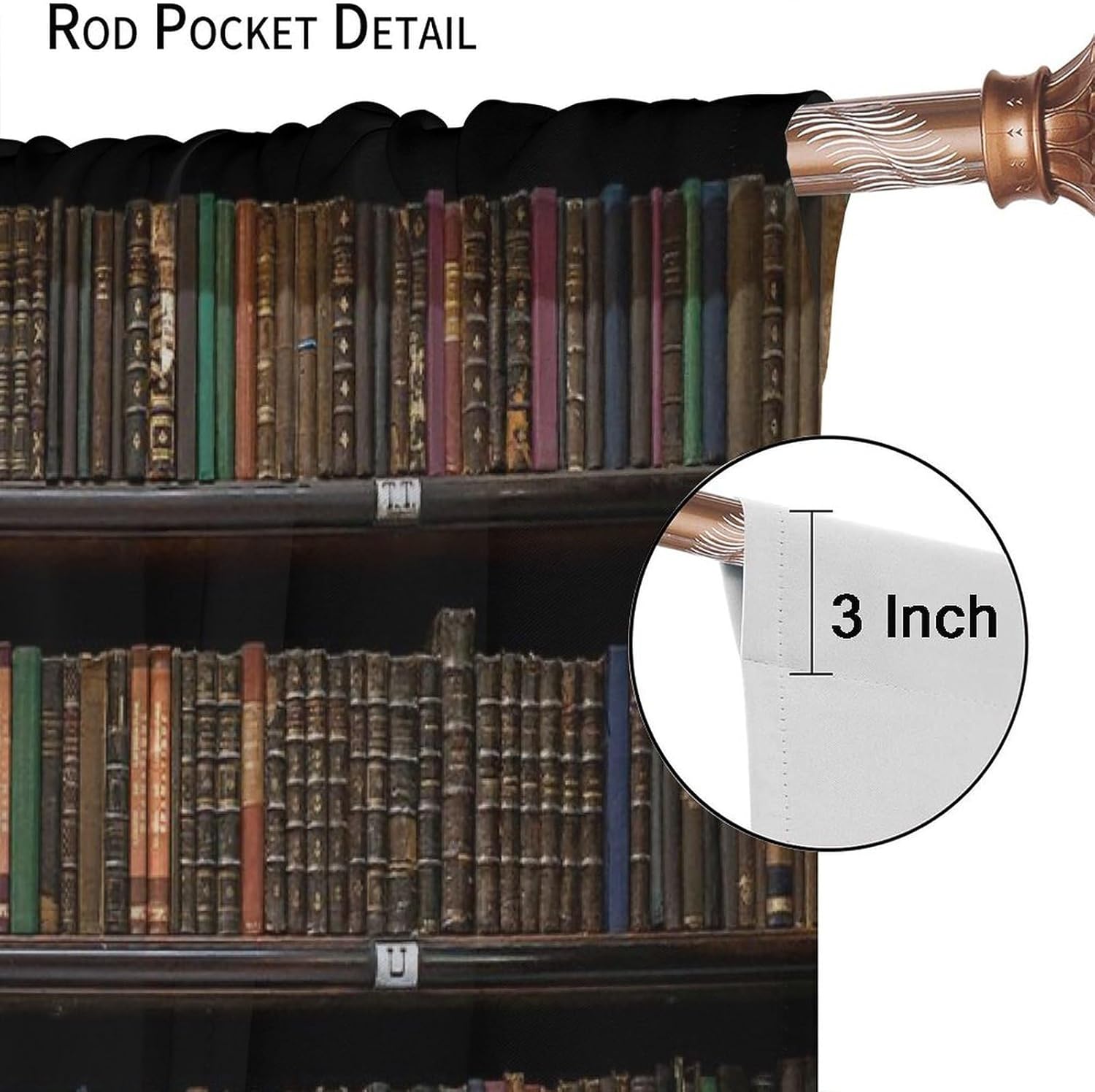 Room Darkening and Shading Curtains, Retro Bookshelf Curtains, Library Bookshelf Books Neatly Arranged Printed Curtains, Kitchen Bedroom Decoration Curtains, Living Room Curtain Set, 42x45 Inches