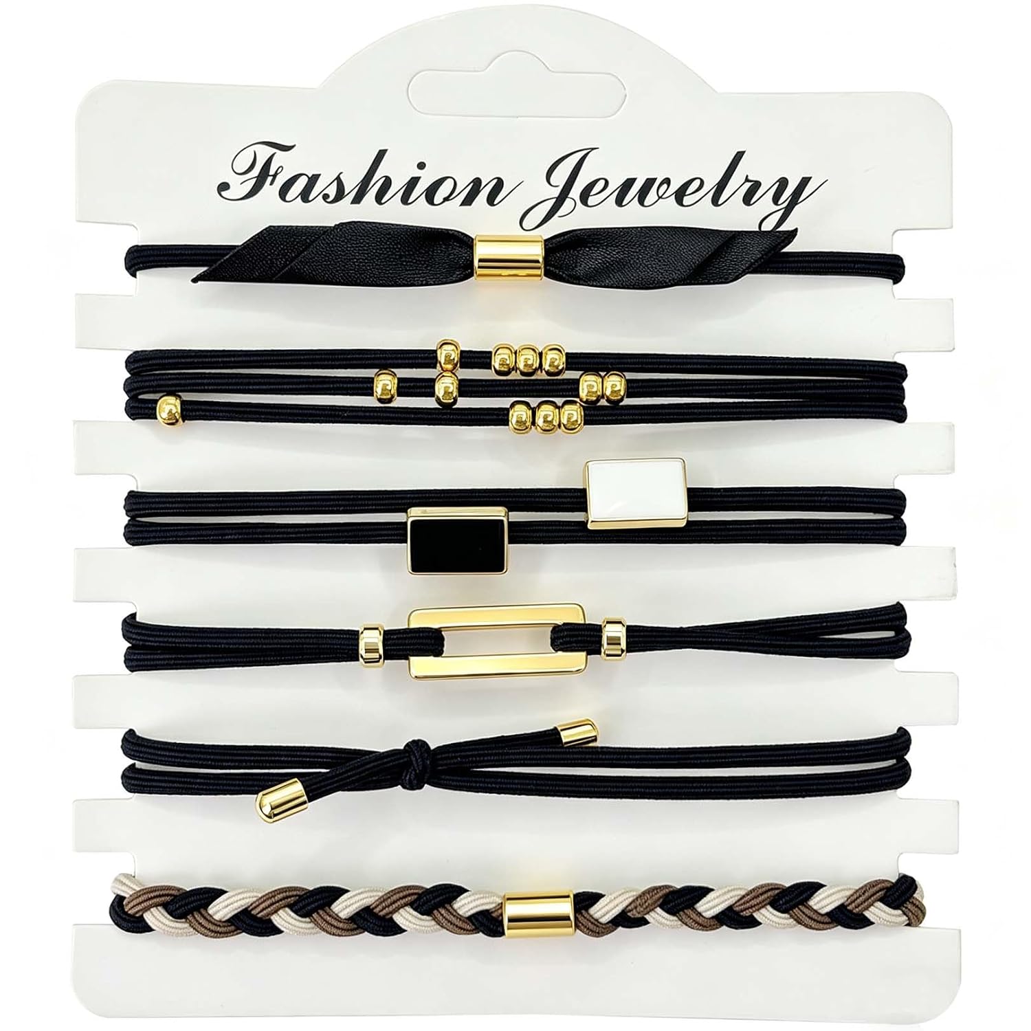Black Elastic Hair Tie Bracelets for Women - Cute Ponytail Holders