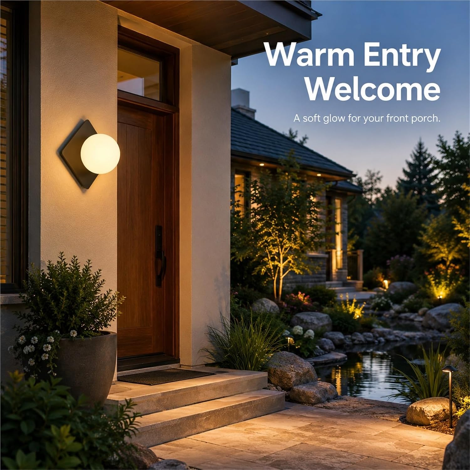 Black Stainless Wall Lantern, Modern Minimalist Outdoor Wall Light, IP65 Waterproof Exterior Sconce with White PE Globe Shade, Warm Light Porch Lighting Fixtures for Patio Garden Threshold