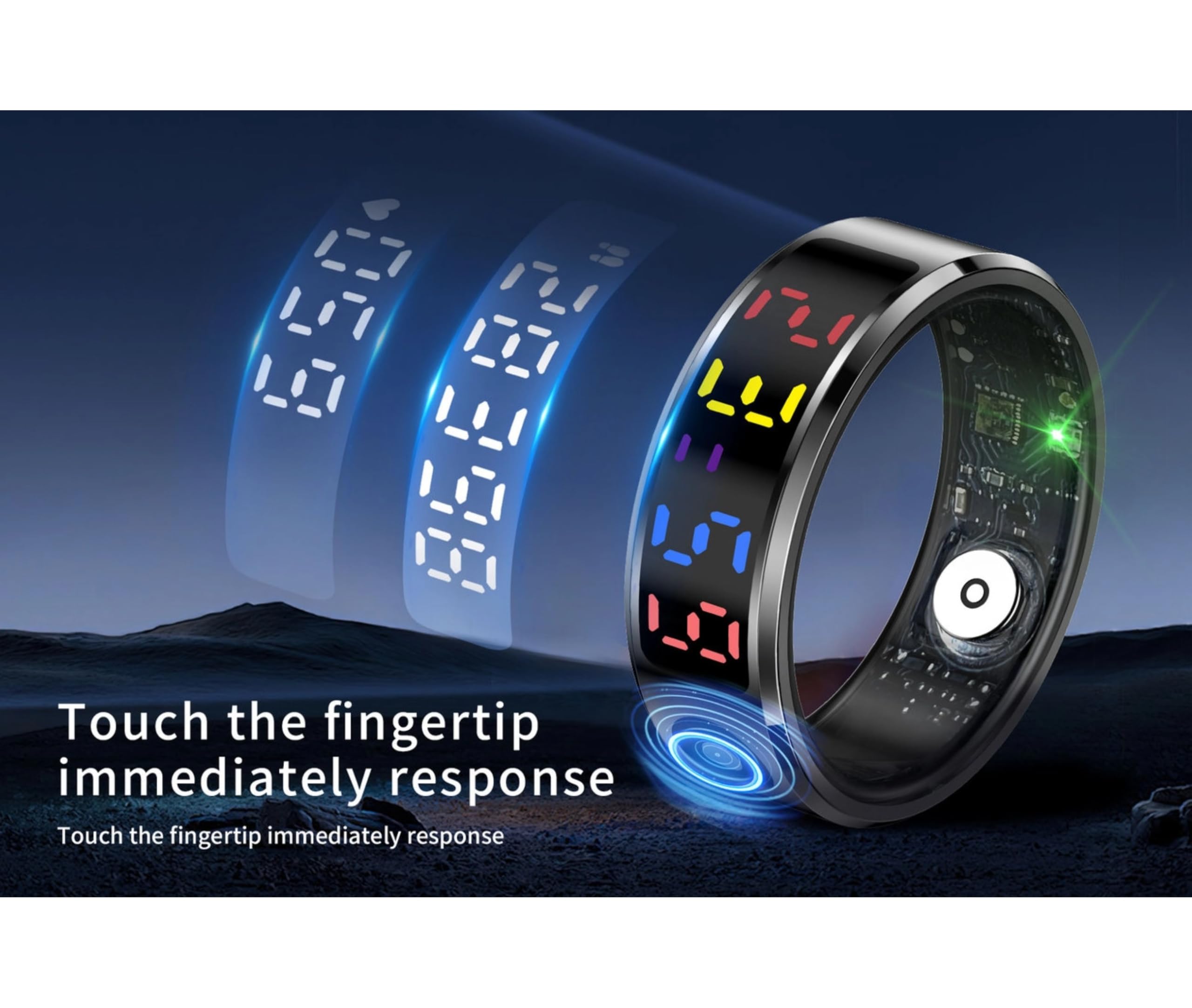 Smart Ring Health Tracker, Touch Control Fitness Ring mit Farbanzeigebildschirm, IP68 Edelstahl Smart Health Ring für die Schlafüberwachung, Telefon -App -Support (#8) (#9) (#10) (#11) (#12)