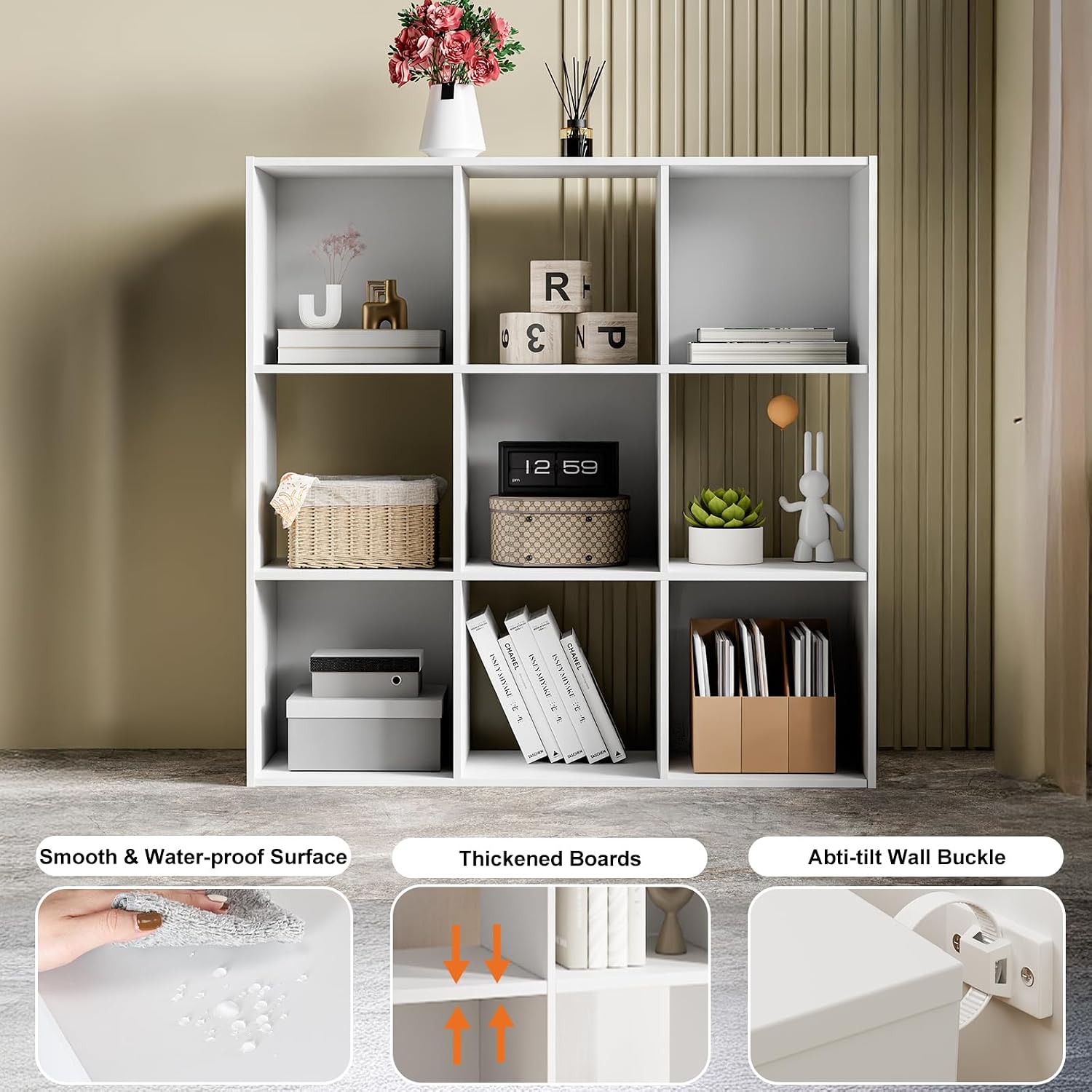 sweetcrispy 9 cube storage organizer - open cube bookshelf with 5 removable back panels, display storage bookcase for living room, bedroom, entrance hall, home office?36" l×11.6" w×36" h, white white 9-cube(36"l×11.6" w×36"h)