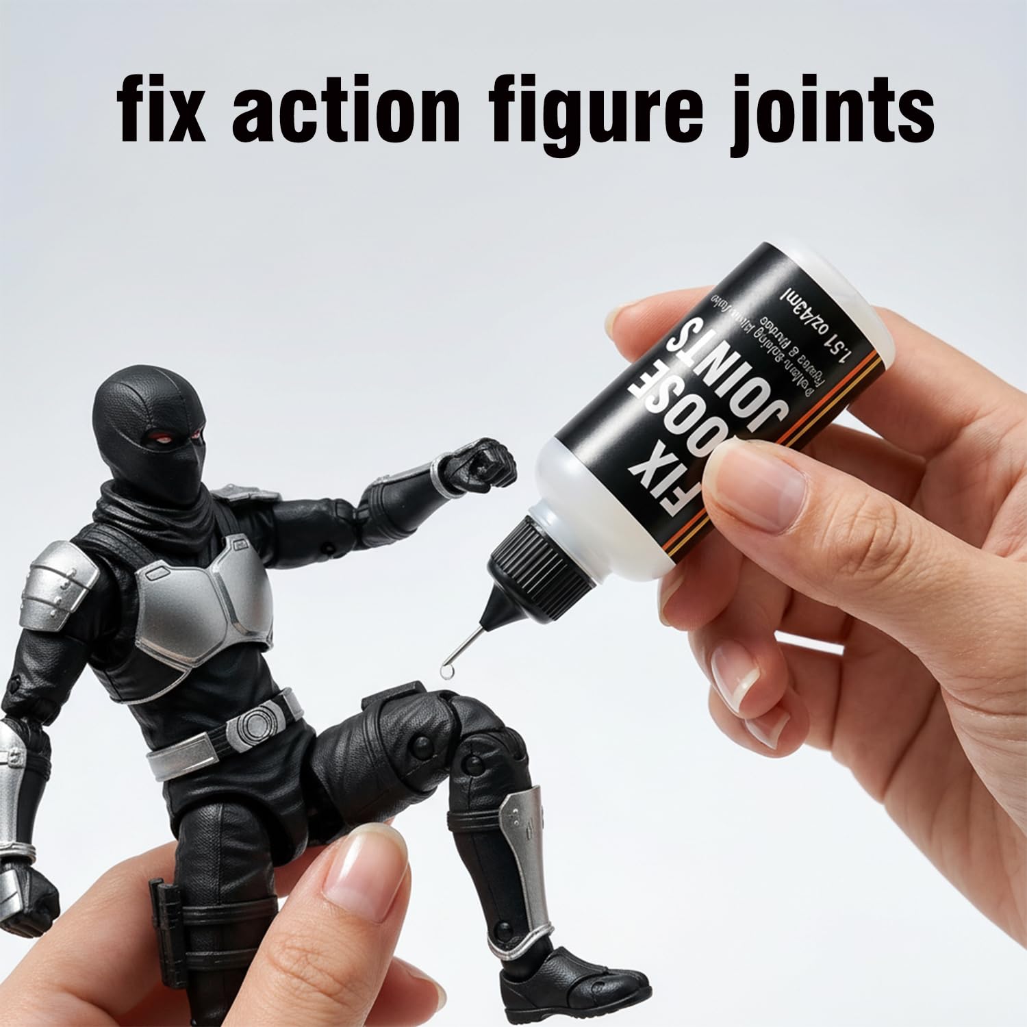 43ml Fix Loose Joints Solution for Action Figures & Models, Precision Needle Head for Easy Application, Fast-Acting Long-Lasting Hold, Safe for Plastic Resin Vinyl Materials