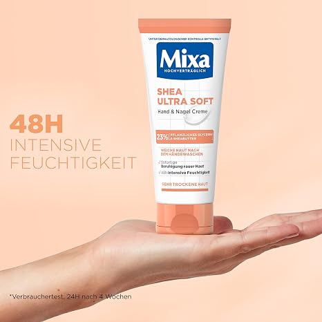 mixa shea ultra soft hand & nail cream - nourishing hand balm for dry cracked and rough hands protection & intensive care with glycerine and shea butter 100 ml