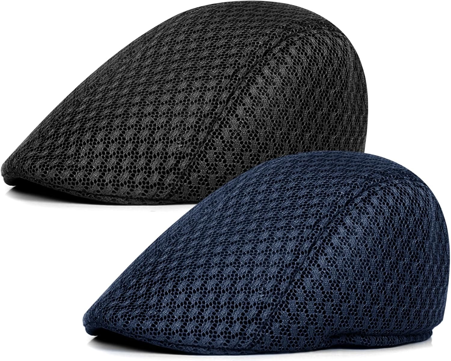 Xinveen 2 Pack Men's Mesh Cap Breathable Summer Newsboy Hat Beret Ivy Cap Irish Hiking Fisherman Hats