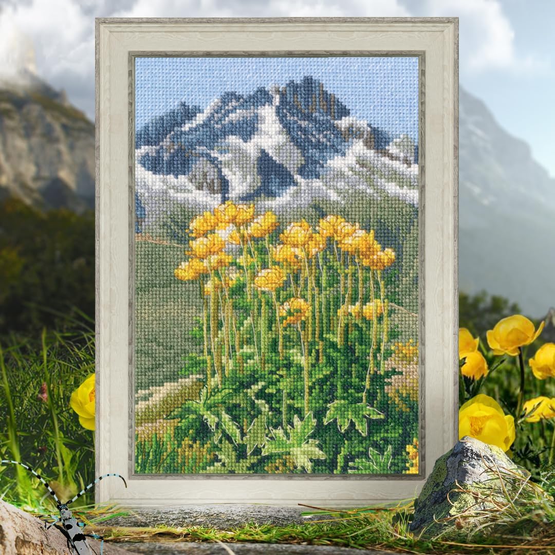 RTO Cross Stitch Embroidery Kits for Adults Flowers, Nature - in The Moment 12.5x18cm/4.9x7.1 16CT