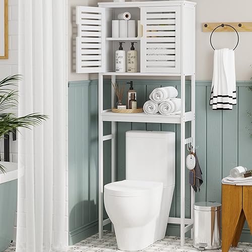 VIAGDO Gabinete de almacenamiento para el inodoro organizador de armario de baño alto con armario y estantes ajustables estante de inodoro