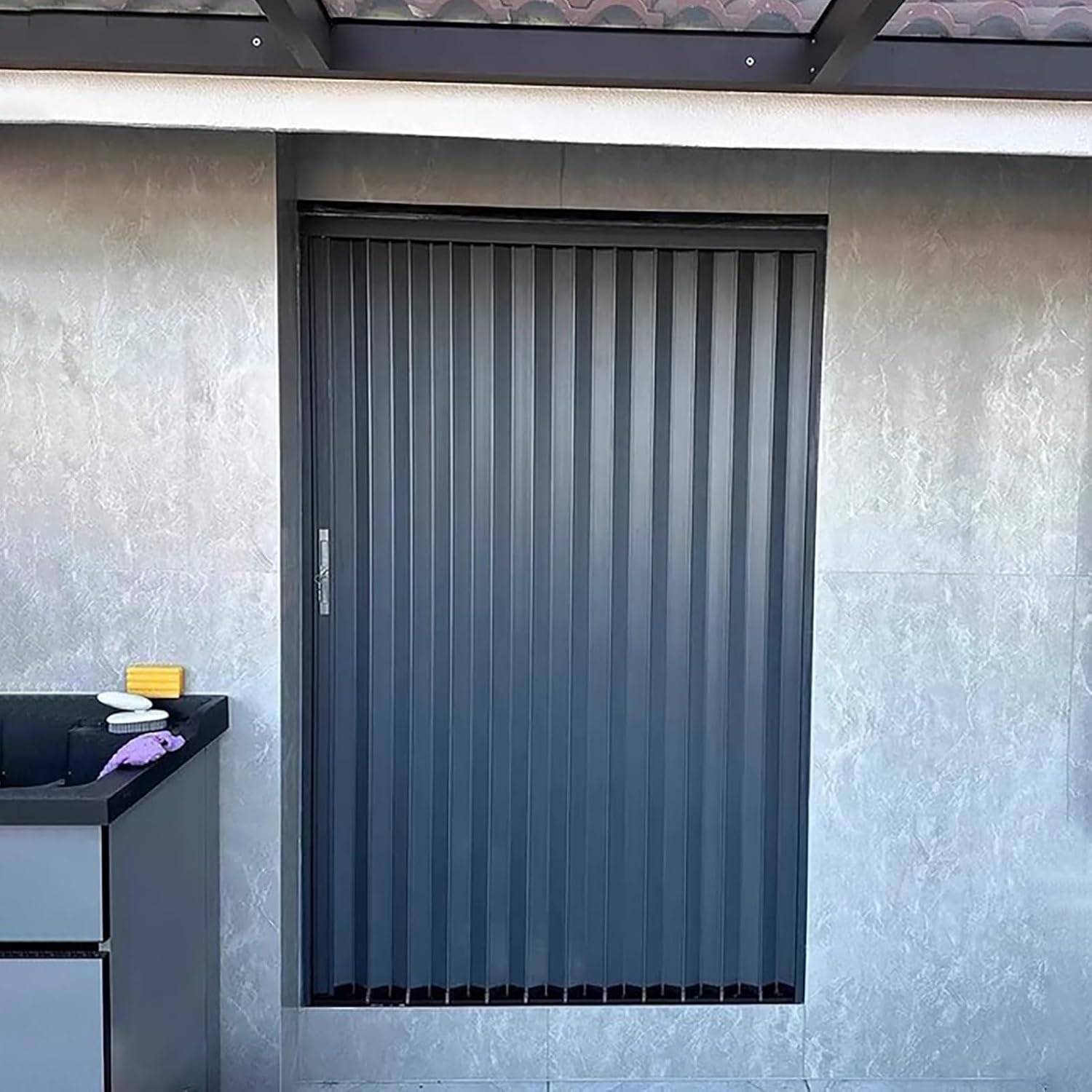 Gray Accordion Folding Door, 75" High Retractable Interior Door with Aluminum Frame & Locking Security Gate, Space-Saving Solution (22x75in/56x190.5cm)