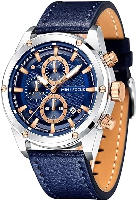 MF MINI FOCUS Men Watches Business Casual Wrist Watches (Multifunction/Waterproof/Luminous/Calendar) Genuine Leather Band Fashion Watch for Men