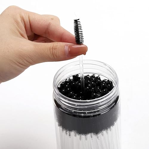 Vista 25 de 100 varitas de rímel desechables, cepillo de carretes de cejas de cristal para extensiones de pestañas, cepillos de pestañas rosas con contenedor