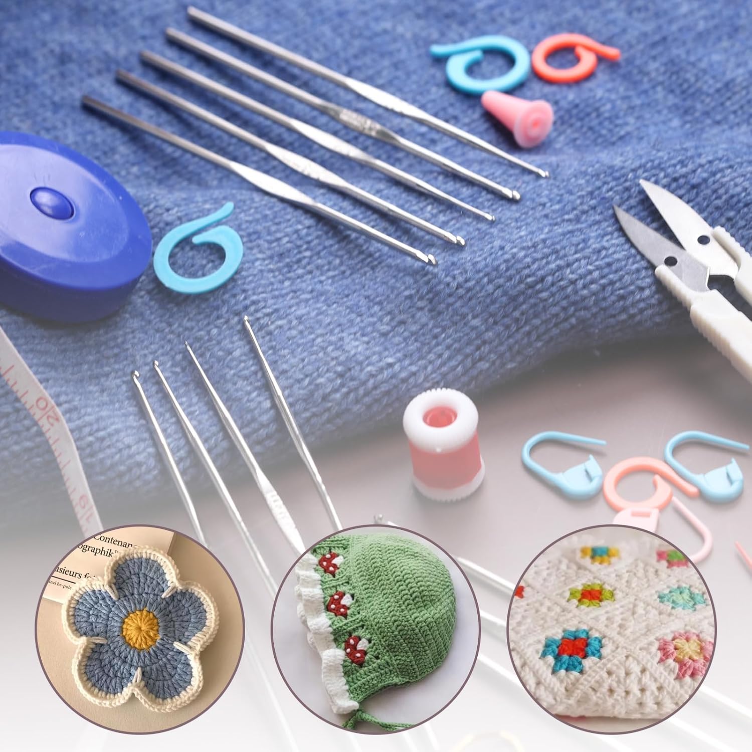 21Size Crochet Hooks Set for Arthritic Hands Ergonomic Grip Crochet Hook Set with Case Knitting Needles for Crocheting Yarn 0.6mm-6mm Crochet Needle kit Crochet 9 Pcs Hooks Kit for Beginners