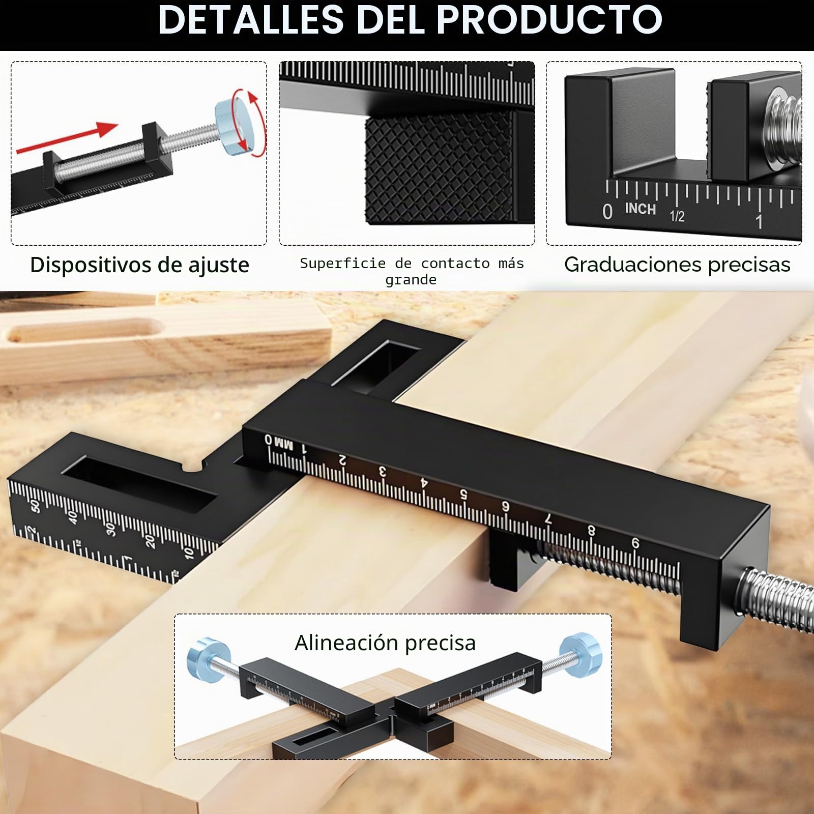 Escuadra de Posicionamiento 90°, Juego de 4 Piezas Fabricada en Aleación de Aluminio Sargentos de Apriete con 8 Ajustadores de ángulo Herramientas para Carpintería Bricolaje y Manualidades