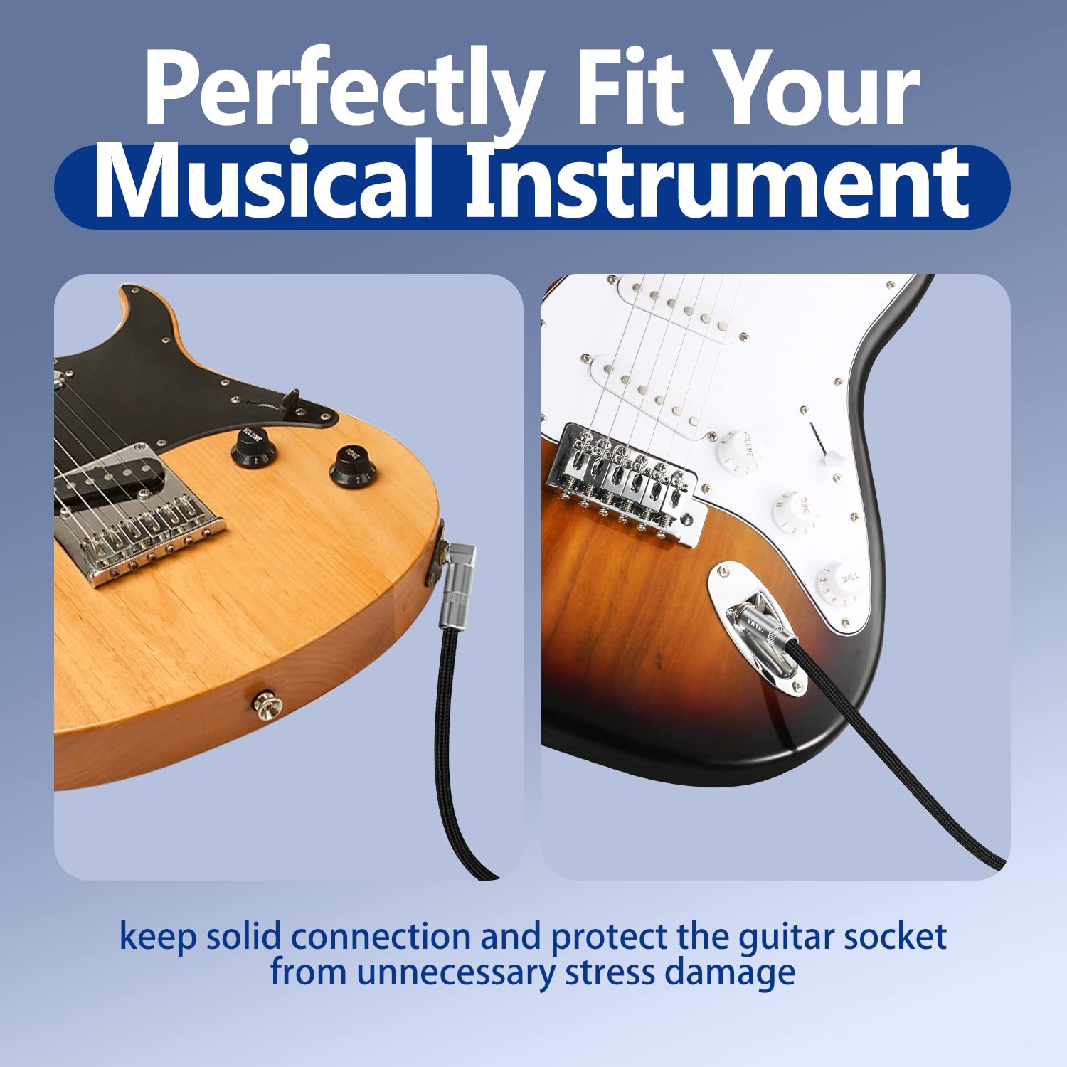 Câble de guitare électrique professionnel de 3 m pour guitare électrique, version mise à jour 1/4, câble TS pour guitare, basse, mandoline, clavier et audio professionnel, angle droit vers