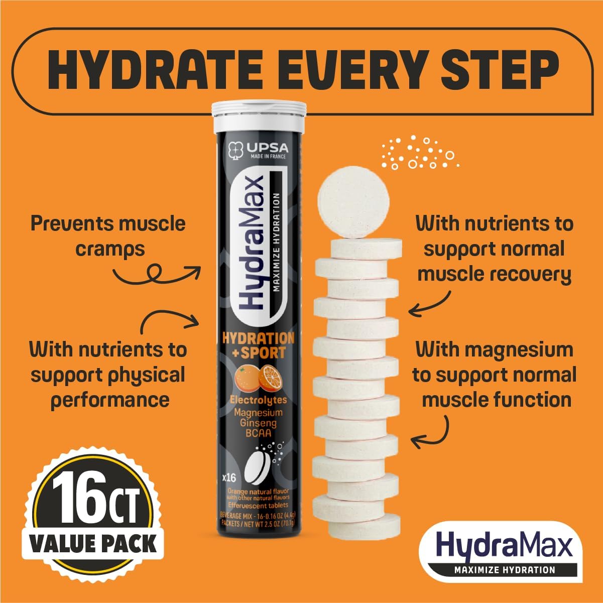 Upsa HydraMax Performance & Recovery Bundle – Boost + Sport Hydration Tablets with 4 Electrolytes, Vitamin C, BCAA, Ginseng & Caffeine – Energy, Recovery & Daily Hydration – 16 Tablets Each (2 Pack) image 2