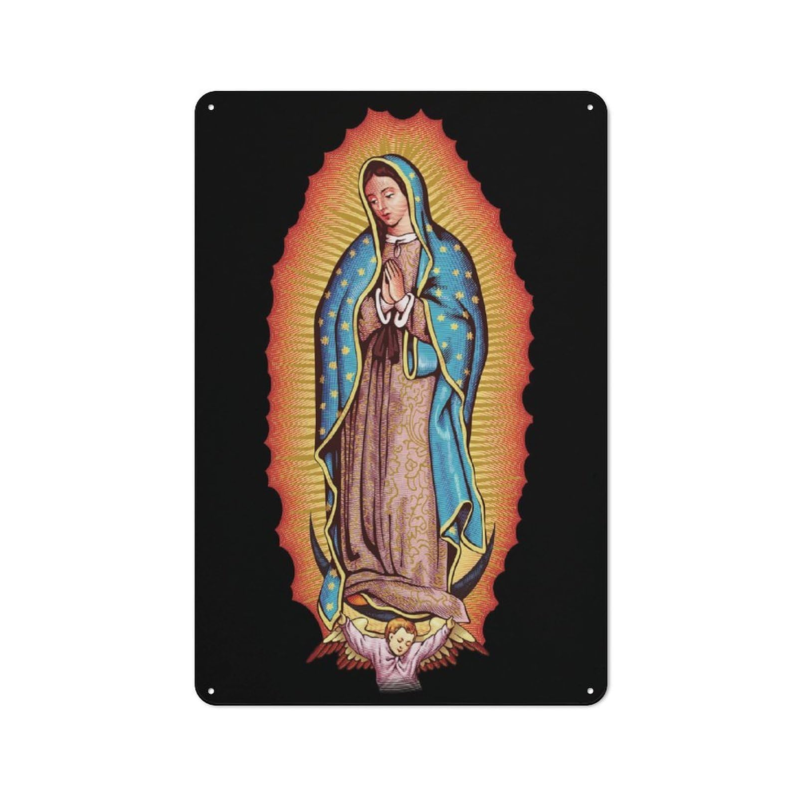 Junmoney Our Lady Of Guadalupe Illustration Old Fashioned Retro Metal Sign 30X20cm Featuring Vintage Wall Decor For Kitchen, Hallway, Bar Or Small Cafe