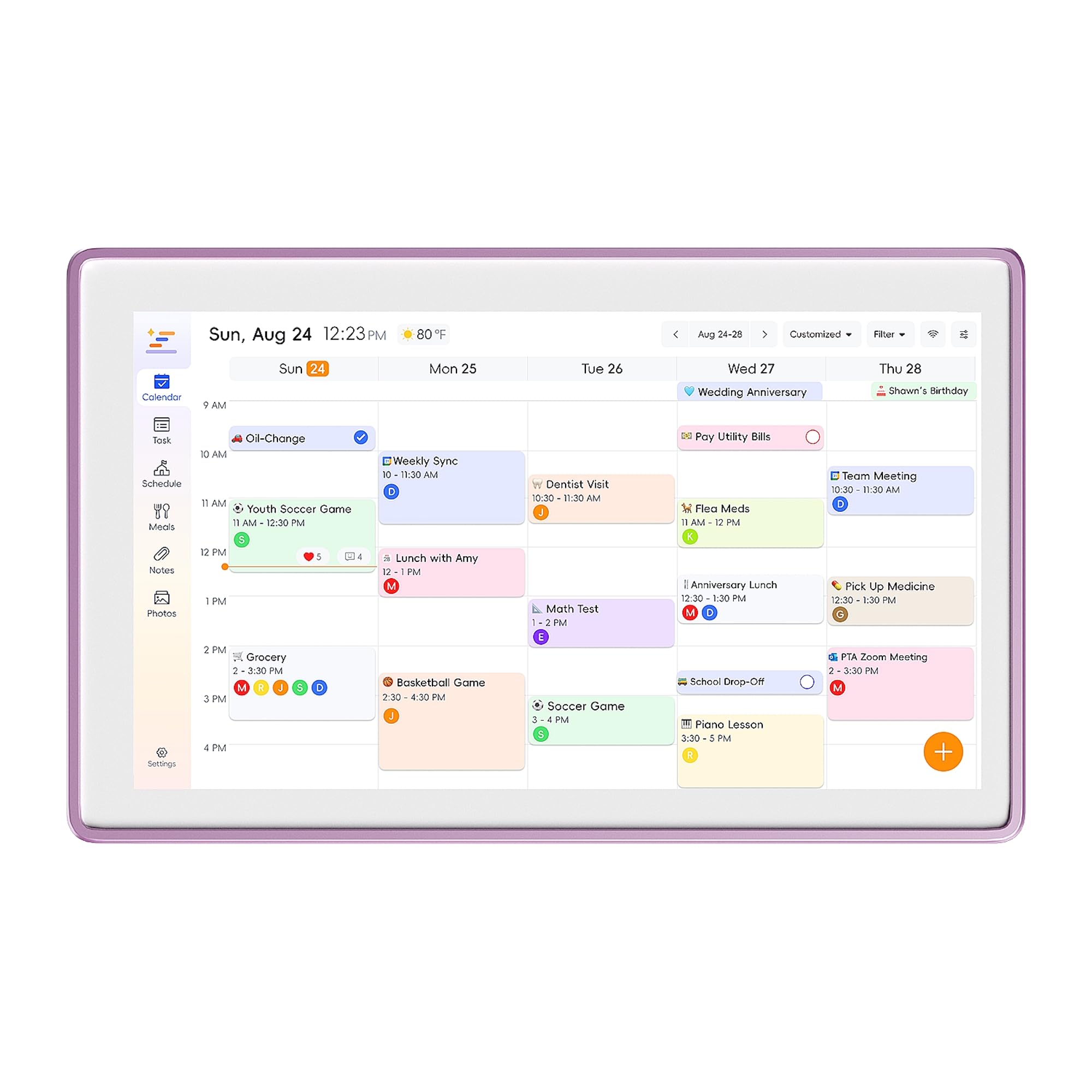 Calendario digitale familiare da 15,6 pollici, organizer intelligente tutto in uno con cornice per foto, montaggio a parete, gestione delle attività, pianificatore pianificazione, rosa