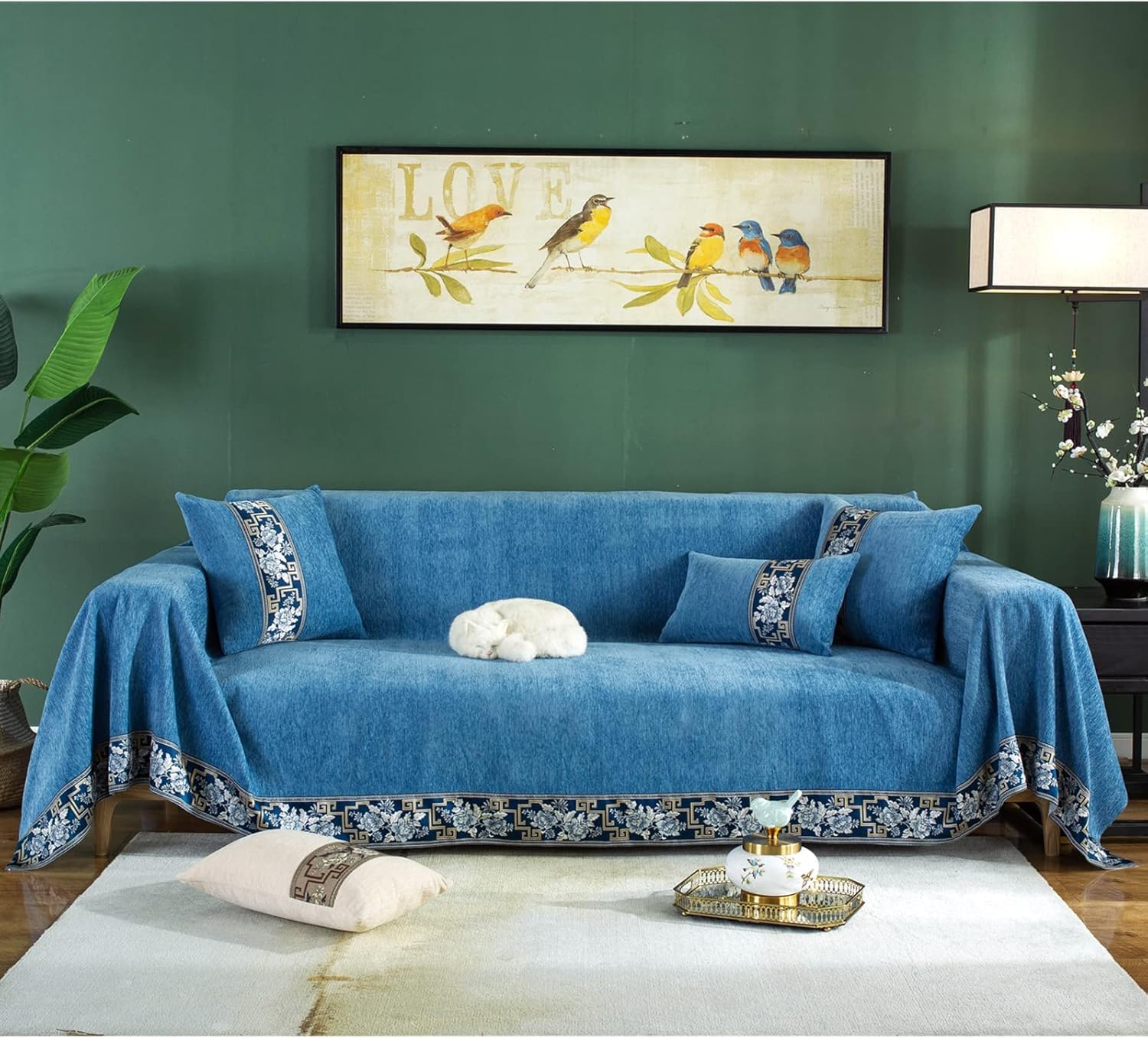 Housse de coussin en chenille bleue 45x45 cm lot de 2 pour canapé