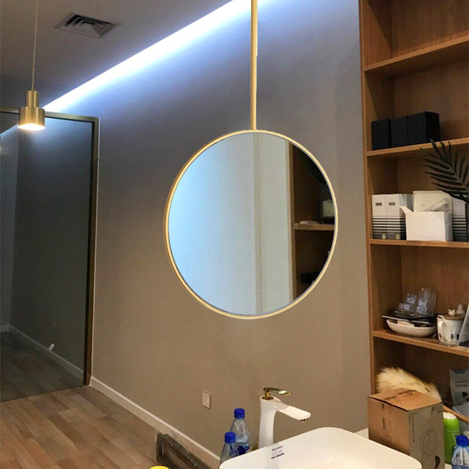 Miroir mural en métal avec tige de suspension Ø70 cm pour meuble vasque