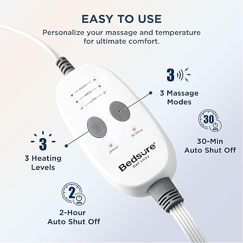 Miniatura 5 de Bedsure Almohadilla térmica eléctrica de espalda para cuello y hombros, para masaje, con peso y vibración, con 3 niveles de calefacción y 3 modos de