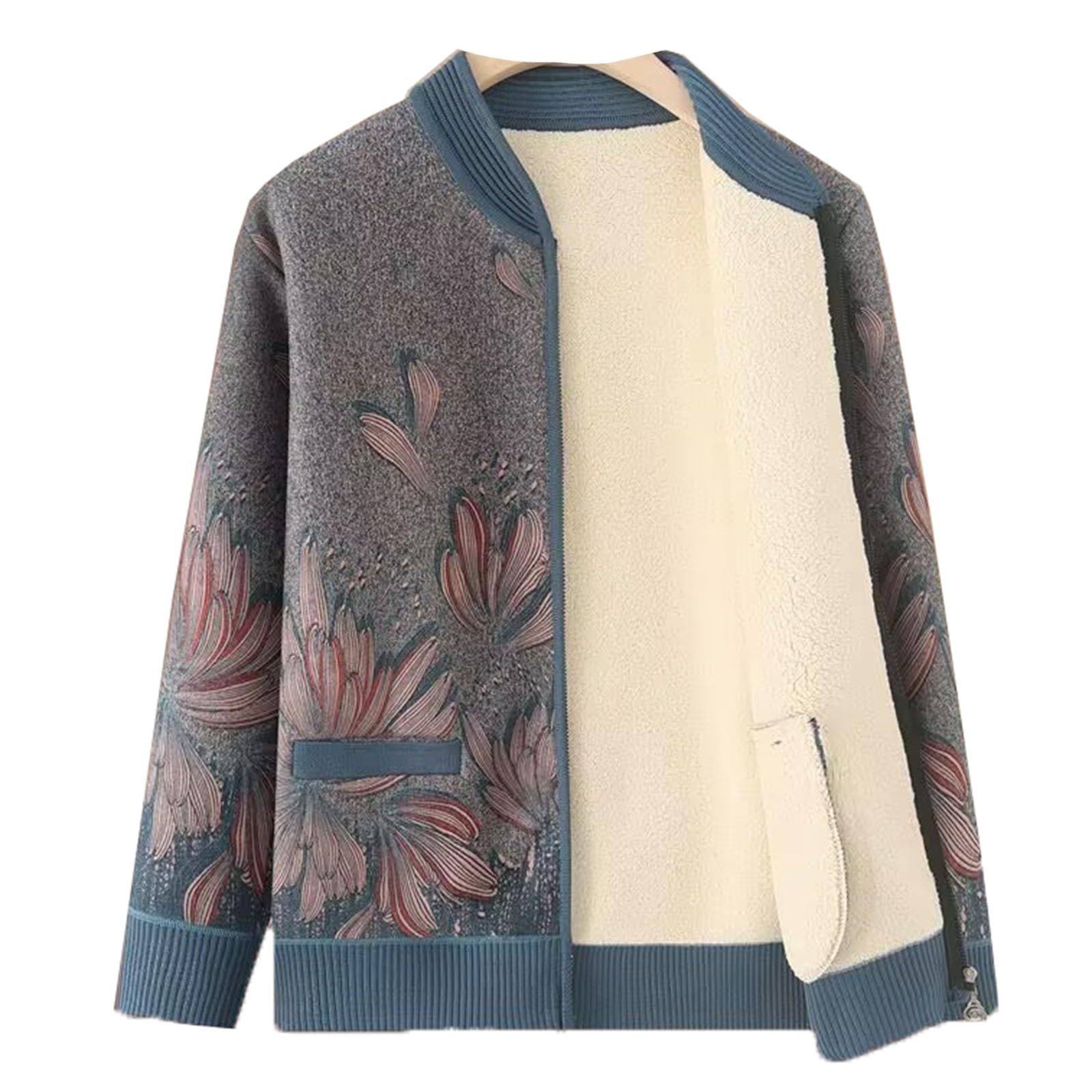 Grandma Cardigan Jacket Middle-Aged And Elderly Womens Winter Coat Warm Long Sleeve Tops Seniors Ladies Thick Velvet Top