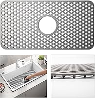 TwinnekYR Silicone Sink Mat 24.6x12.9 Inch Gray Non-Slip Heat-Resistant Protector Grid for Farmhouse Stainless Steel Porcelain Center Drain Sinks