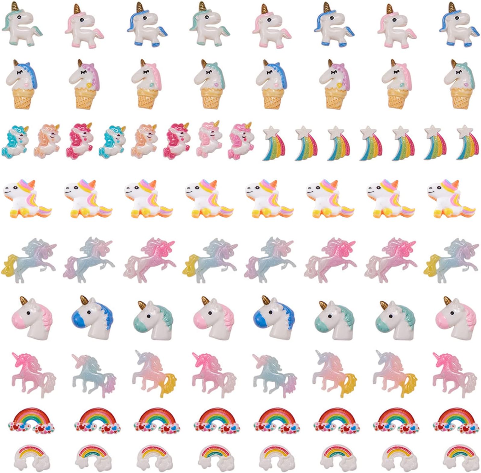 10 Styles Unicorn Rainbow Theme Resin Flatback Cabochons Beads Charms for DIY Phone Decor Scrapbooks Embellishments Hair Costume Accessories Christmas Ornaments for Adult DIY Supplies