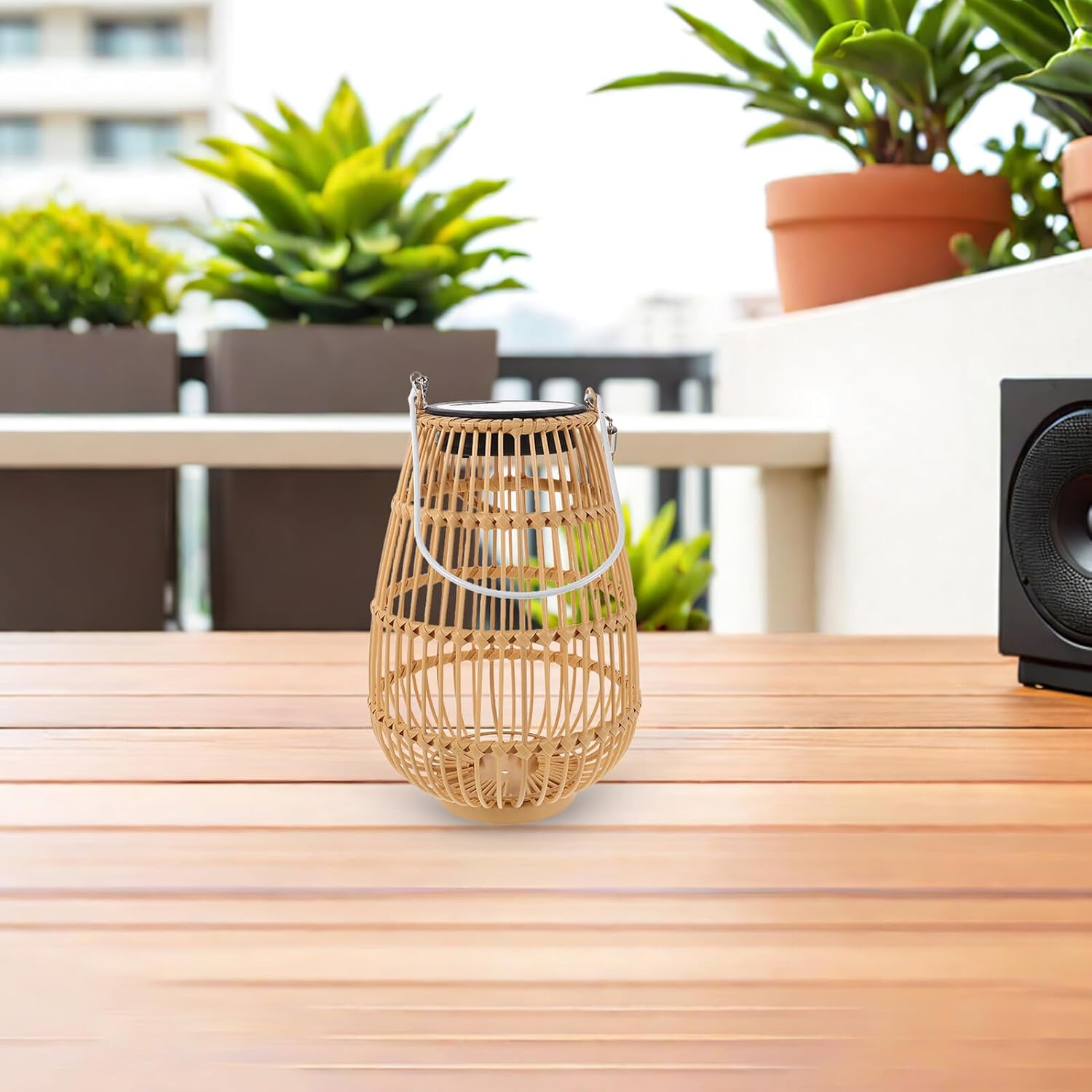 Solar Powered Hanging Lantern for Patio and Garden Large Waterproof Outdoor Solar Lamp Iron Faux Rattan Frame for Yard and Balcony Ambiance