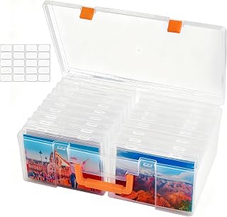 Haundry 5x7 Photo Storage Box: 18 Acid-Free Cases Hold 1800+ Photos, Stackable Organizer with Handle for Crafts, Stamps & Seeds