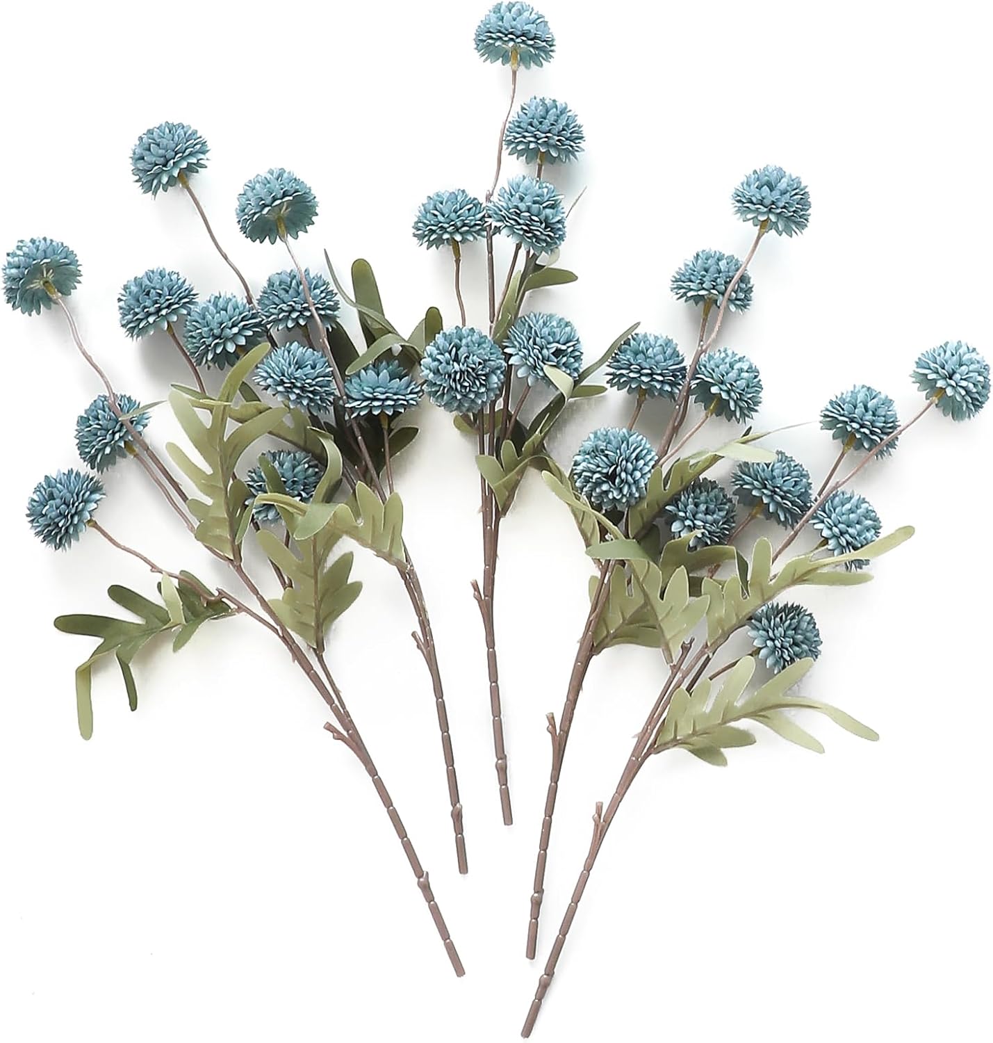 Floroom 5pcs Faux Silk Pompon Mum Artificial Flowers, Bulk Fake Mini Chrysanthemums with Stems for DIY Bouquet Centerpieces Wedding Fillers Slate Blue Arrangements Shower Decorations, Dusty Blue