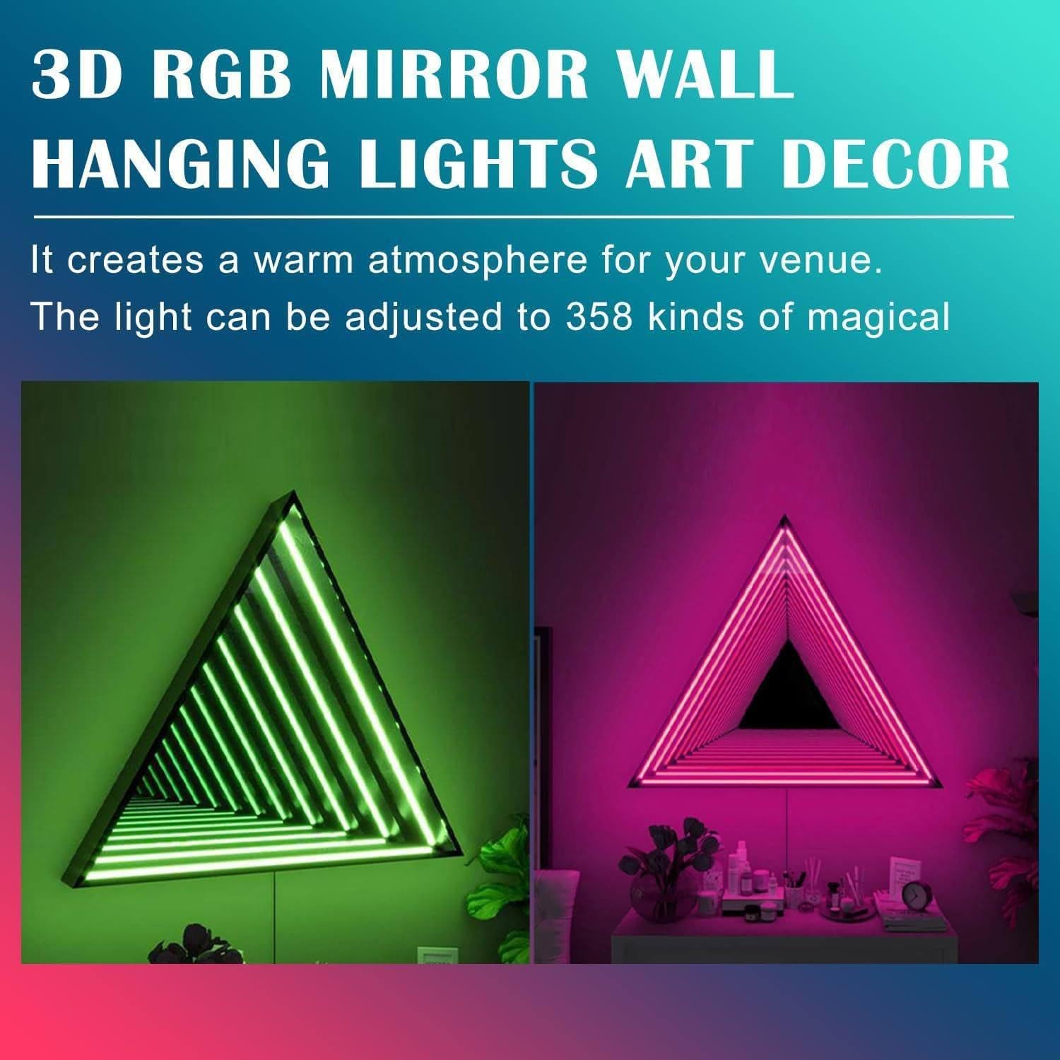 Futuristische RGB-Unendlichkeitsspiegel-Wandleuchte, 3D-Tunnel-LED-Lampe mit mehrfarbigem Verlauf, ideal für Gamer-Zimmer, Bar, KTV, Party-Hintergrunddekoration A50cm