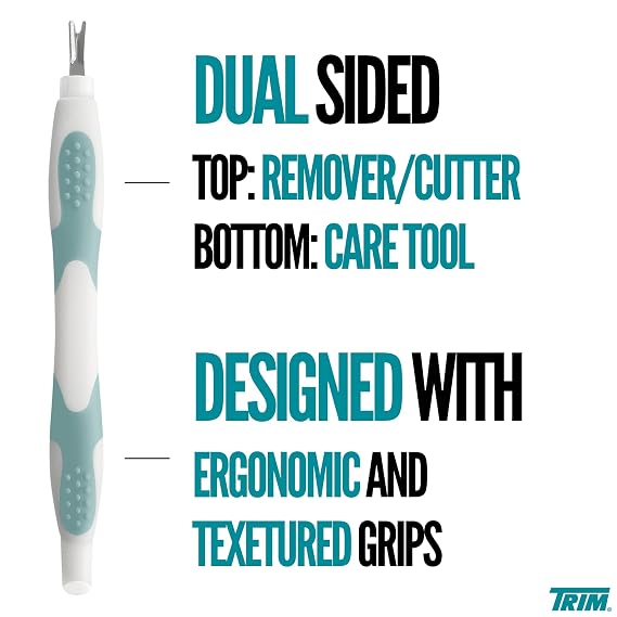 TRIM Easy Hold Cuticle Pusher & Remover, Stainless Steel Manicure Tool | Dual-Ended stainless steel tool, ergonomic non-slip soft-touch grip, for precision nail prep, gel manicure, and cuticle care.