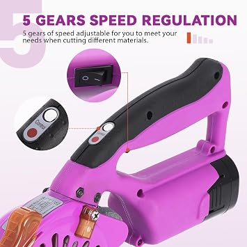 BAOSHISHAN Cordless & Rechargeable Electric Fabric Rotary, Adjustable Speed | 2 x 2500mAh Battery, Round Blade Fabric Cutting Machine for 1.06 Thickness Multilayer Fabric Leather Cloth Carpet (Purple)