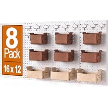 PBHEPJ Peg Board, 8 Pack Metal Pegboard Panels and 63 Pcs Hooks and Baskets, 16"x12" Heavy Duty Peg Board Wall Organizer for Walls Home, Garage Tool Storage, Office Organization, White