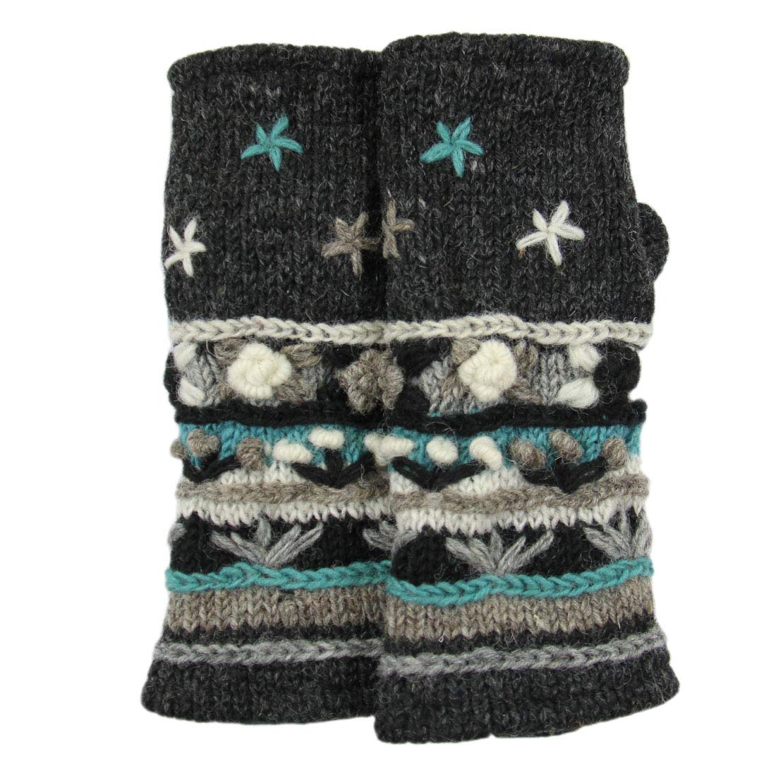 RWHand Knit 100% Wool Fleece Lined Hand Warmer/Glove (Heather Black/Multi)