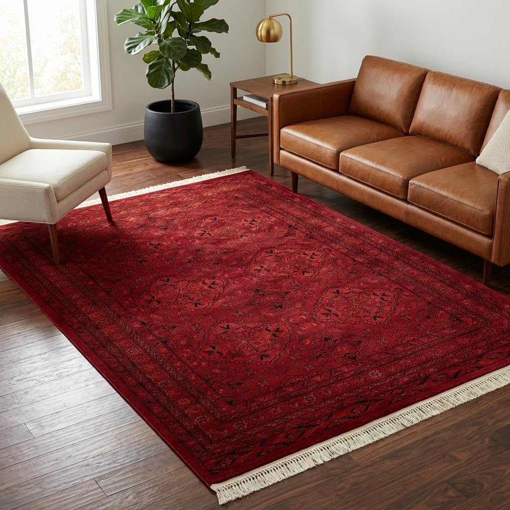 Unique Loom Tekke Collection Over-Dyed Saturated Traditional Torkaman Area Rug (5' 0 x 8' 0 Rectangular, Red/Black)