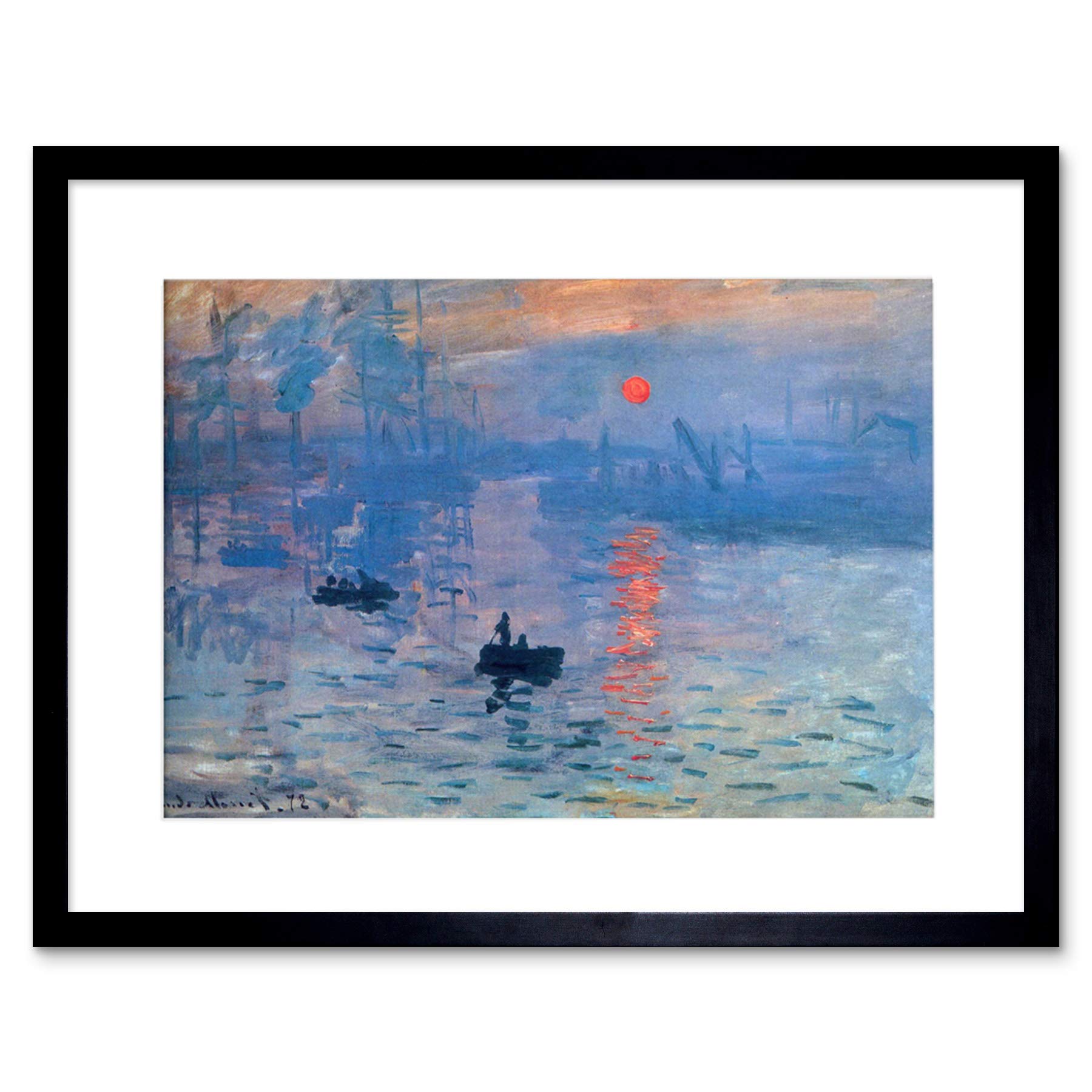 Wee Blue Coo CLAUDE MONET IMPRESSION SUNRISE OLD MASTER BLACK FRAMED ART PRINT B12X2508