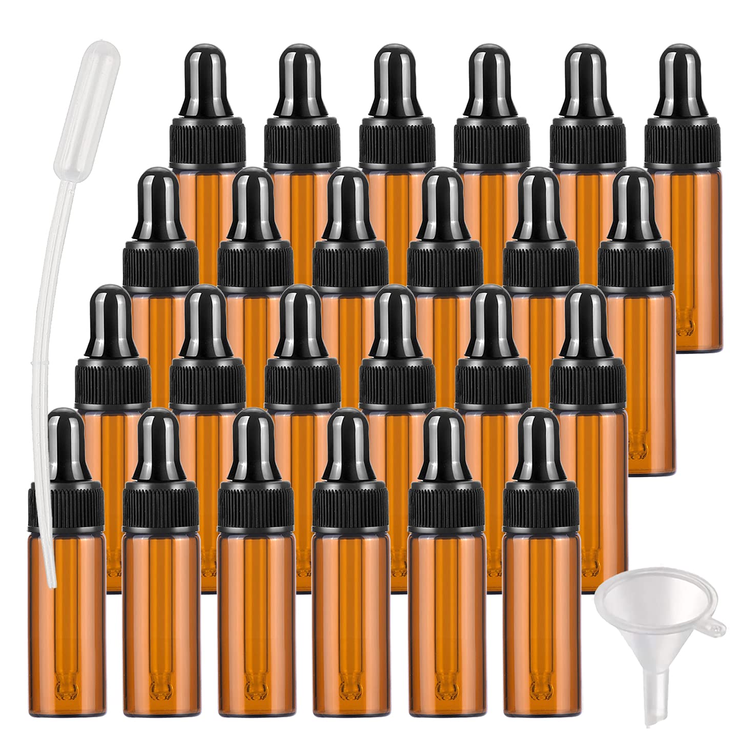 200 Piezas Pequeña Marrón Frasco Cuentagotas Cristal 5ml, Botellas Cuentagotas Vacío Ámbar con Pipeta de Vidrio, para Muestra Fragancias de Aromaterapia de Aceites Esenciales, Masaje