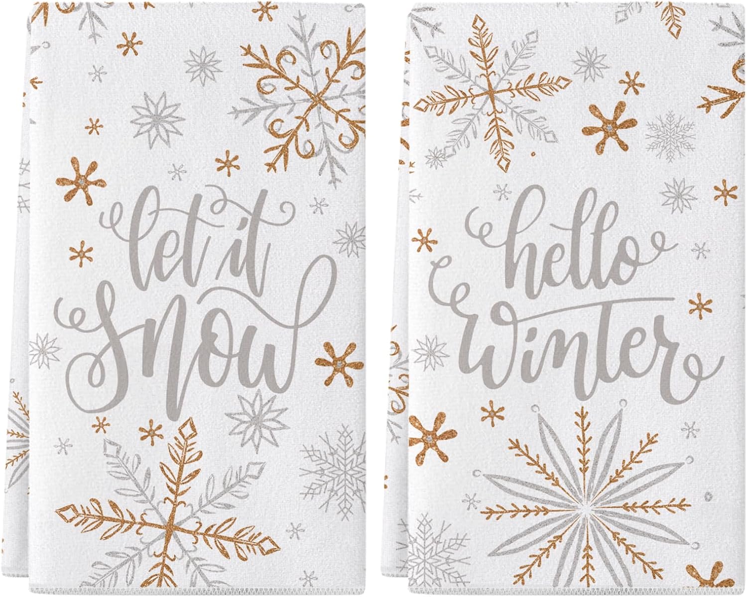 Siilues Christmas Kitchen Towels 18x26 Inch Set of 2, Merry Christmas Dish Towels Let it Snow Hello Winter Christmas Decor Seasonal Winter Decorations for Home Drying Dishcloth