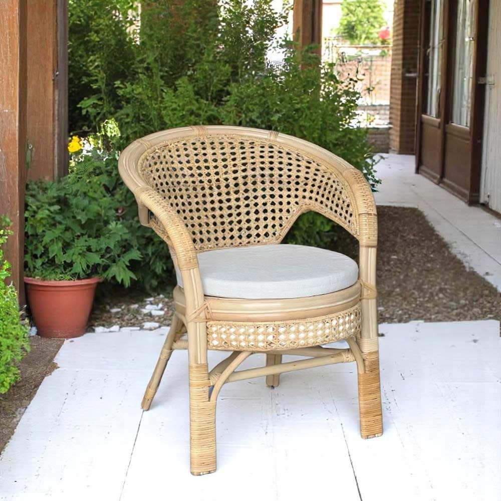 Poltrona Amanda in Legno di Bambù e Paglia di Vienna con Cuscino