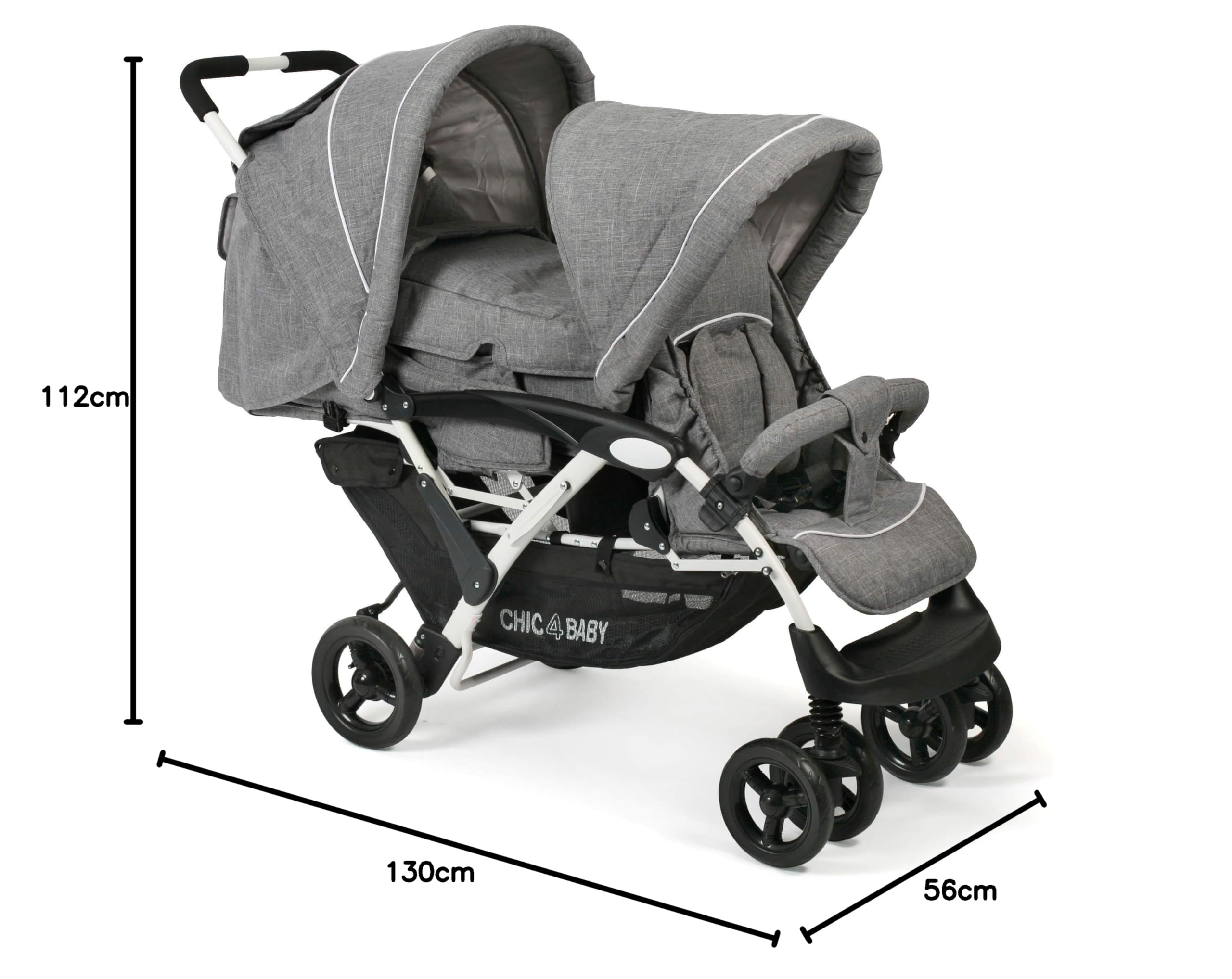 CHIC 4 BABY 274 60 wózek rodzeństwa Duo, dżinsy, melanż szaro-biały
