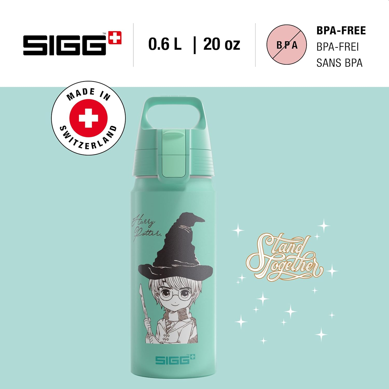 SIGG - Aluminium Water Bottle for Children - WMB One Harry Potter - Suitable for Carbonated Drinks - Leak-Proof - Feather-Light - BPA-Free - Climate Neutral Certified - Sports & School - Turquoise